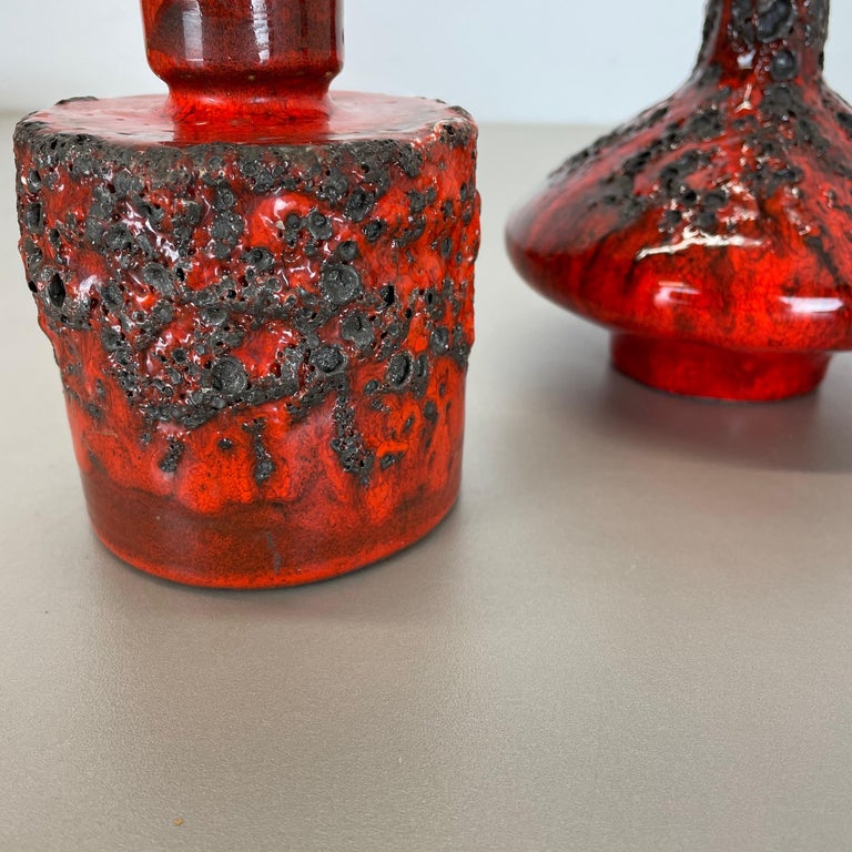 Set of 3 Red Black Ceramic Studio Pottery Vase Objects Otto Keramik Germany 1970 For Sale 13