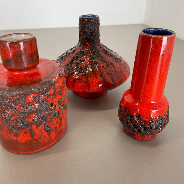Set of 3 Red Black Ceramic Studio Pottery Vase Objects Otto Keramik Germany 1970 For Sale 14