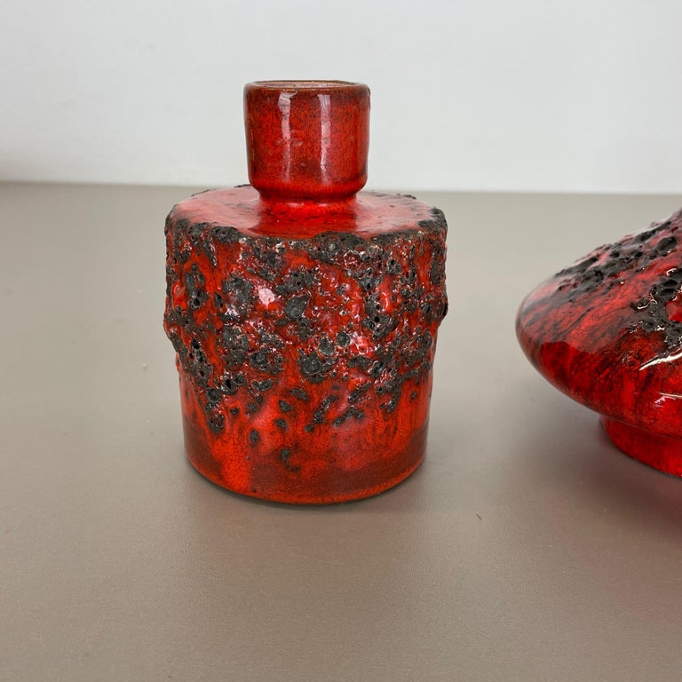 Set of 3 Red Black Ceramic Studio Pottery Vase Objects Otto Keramik Germany 1970 For Sale 1