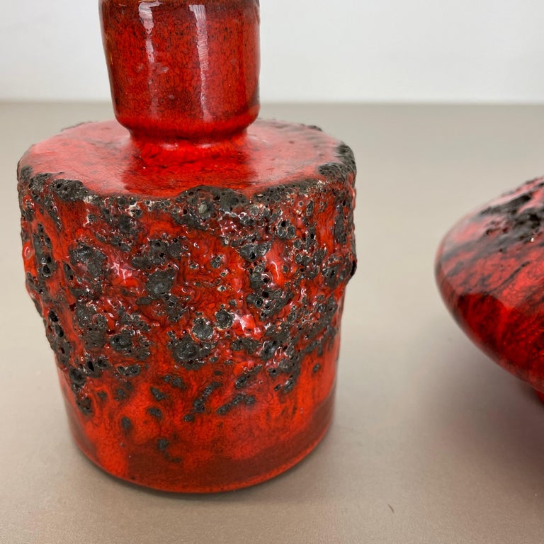 Set of 3 Red Black Ceramic Studio Pottery Vase Objects Otto Keramik Germany 1970 For Sale 2
