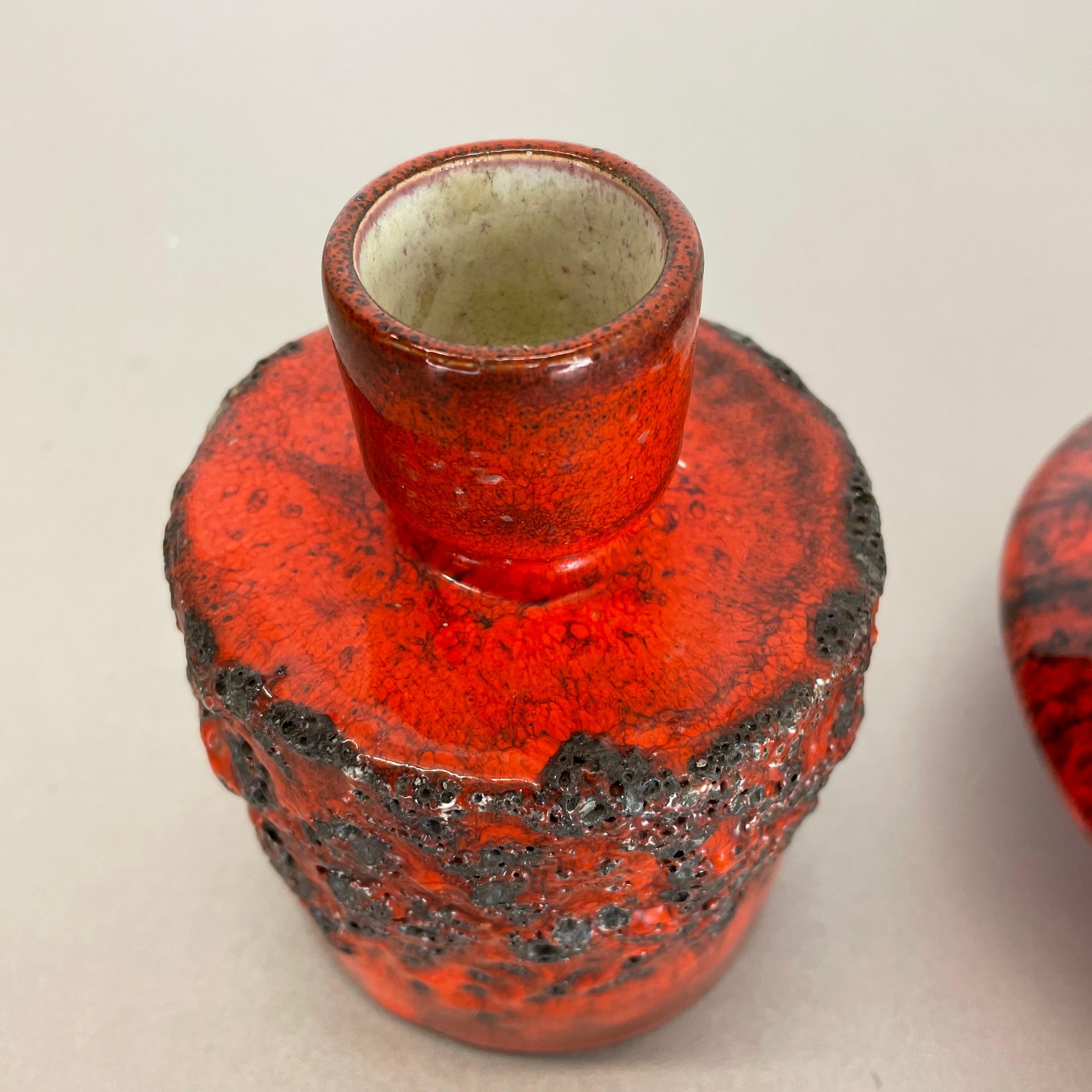 Set of 3 Red Black Ceramic Studio Pottery Vase Objects Otto Keramik Germany 1970 For Sale 3