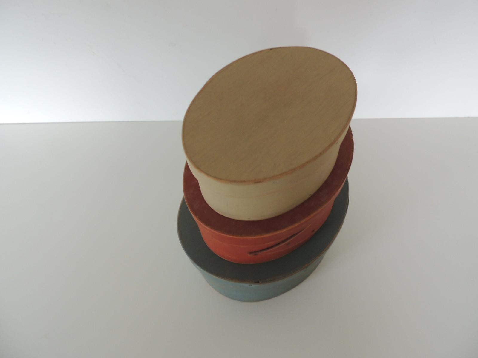 American Set of 3 Red, Blue and Tan Wooden Shaker Boxes