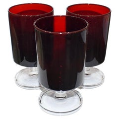 Vintage Set of 3 Red French Glass Cordial Glasses, Luminarc France