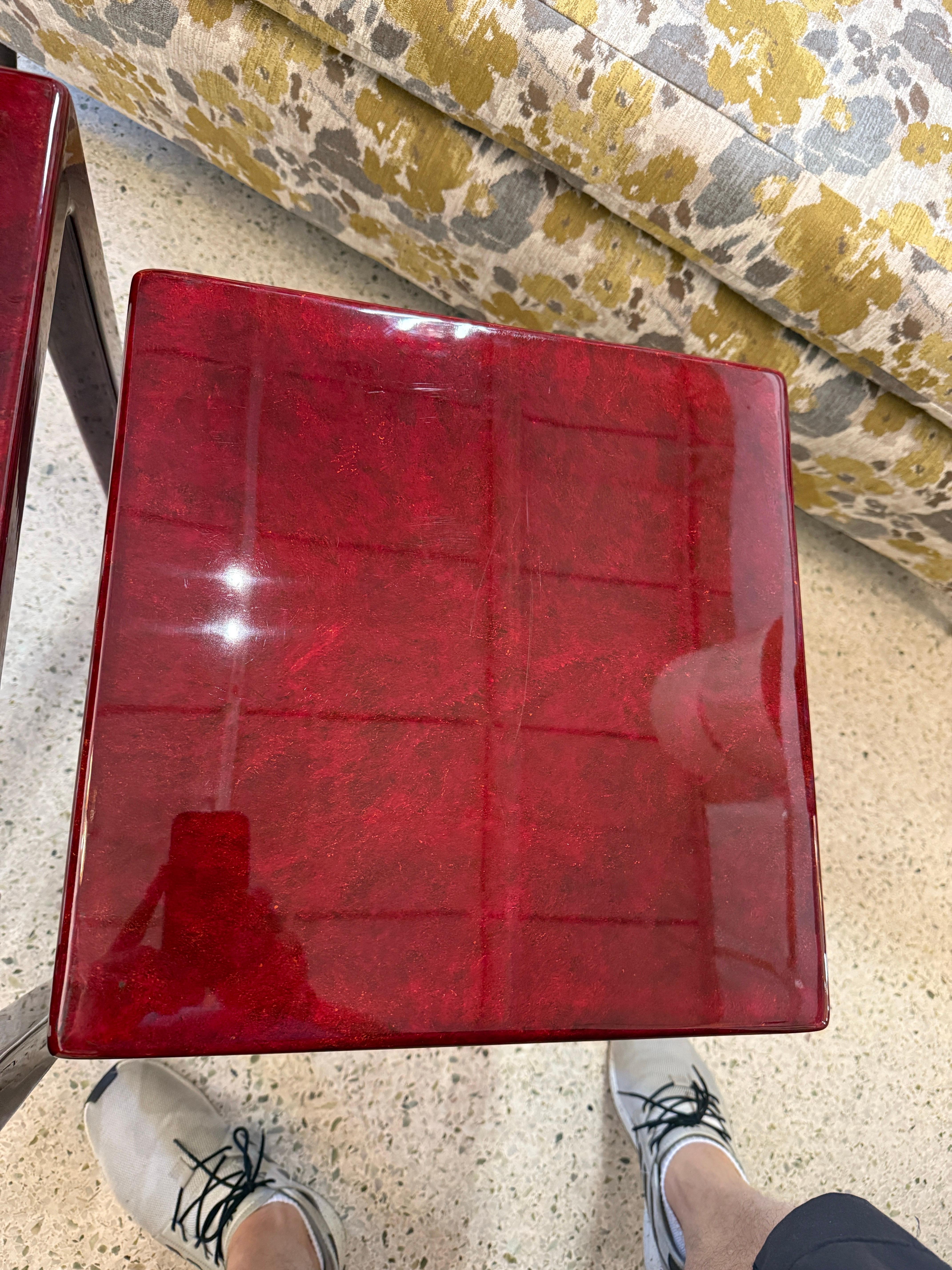 American Set of 3 Red Lacquered Nesting Tables in the Style of Karl Springer For Sale