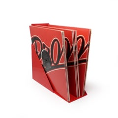 Set of 3 Red Record or Magazine Racks by Giotto Stoppino for Heller