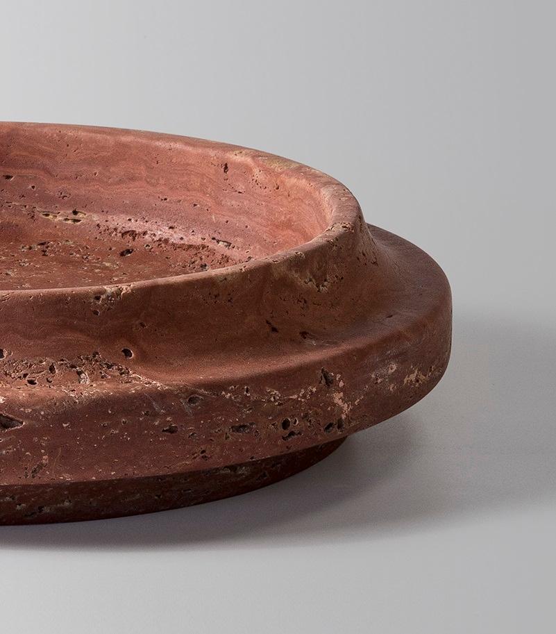Post-Modern Set of 3 Red Travertine High Vase, Bowl and Pot by Etamorph For Sale