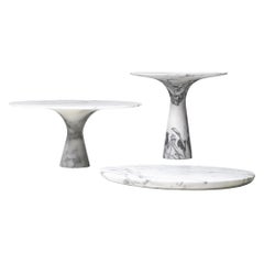 Set of 3 Refined Contemporary Marble Bianco Statuarietto Cake Stands and Plate
