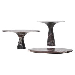 Set of 3 Refined Contemporary Marble Rosso Lepanto Marble Cake Stands and Plate