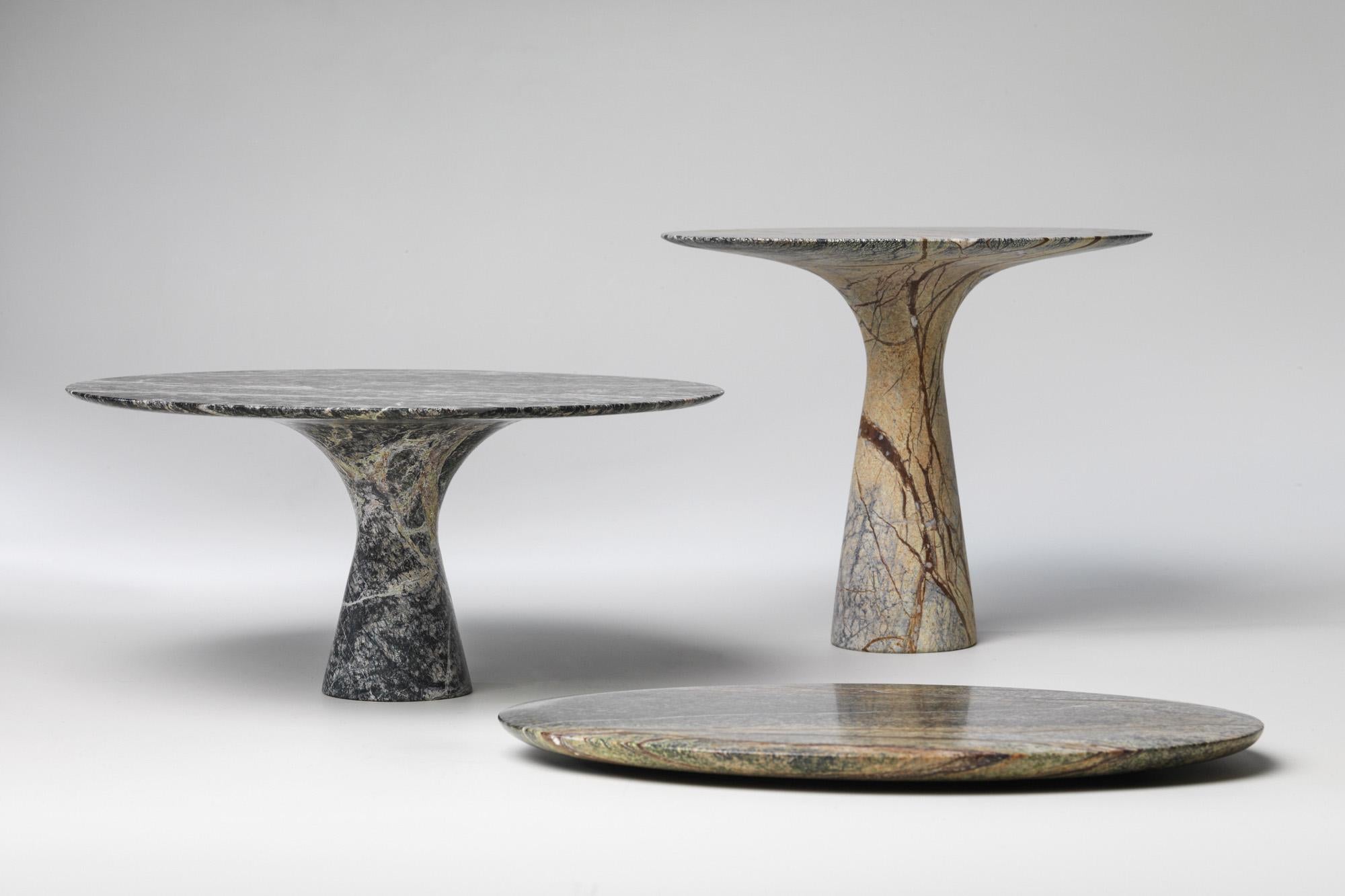 Set of 3 Refined Contemporary Marble Travertino Silver Cake Stands and Plate For Sale 5