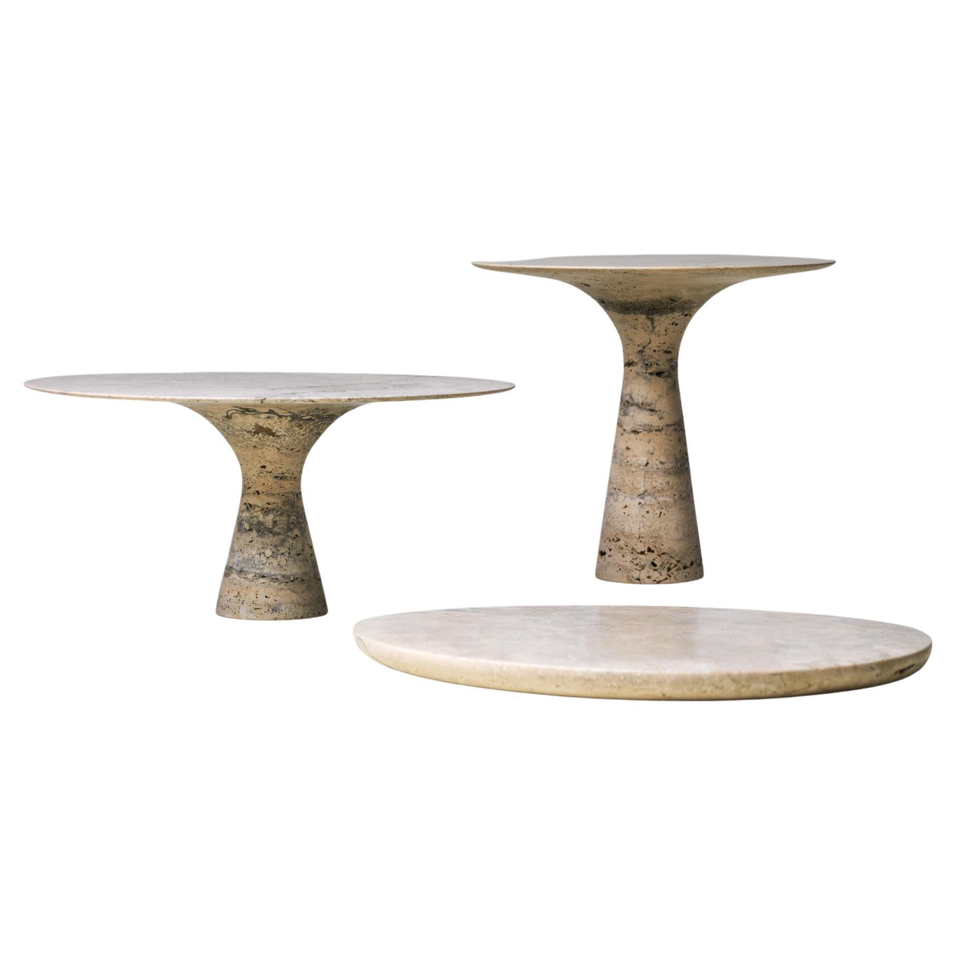 Set of 3 Refined Contemporary Marble Travertino Silver Cake Stands and Plate