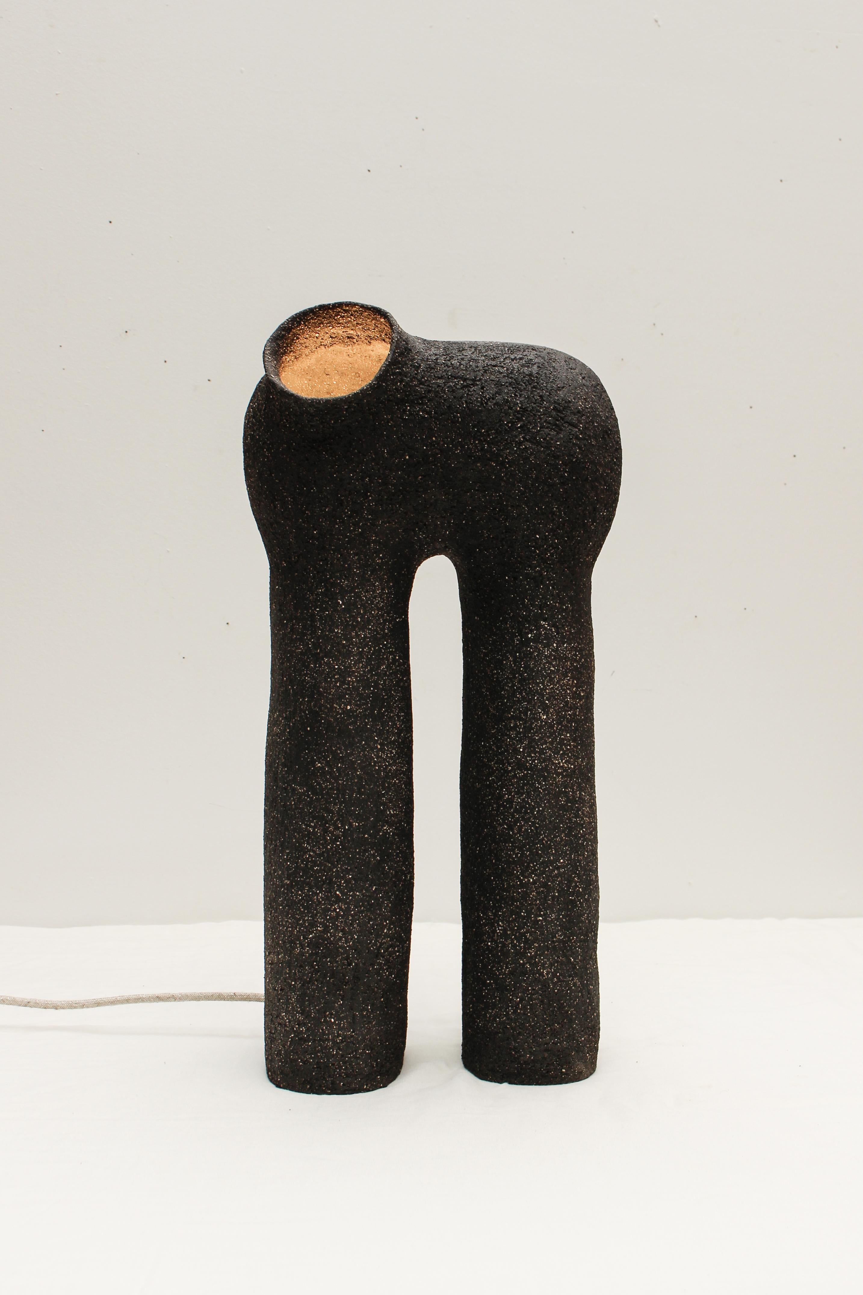 French Set of 3 Refuge Black Stoneware Table Lamp by Elisa Uberti