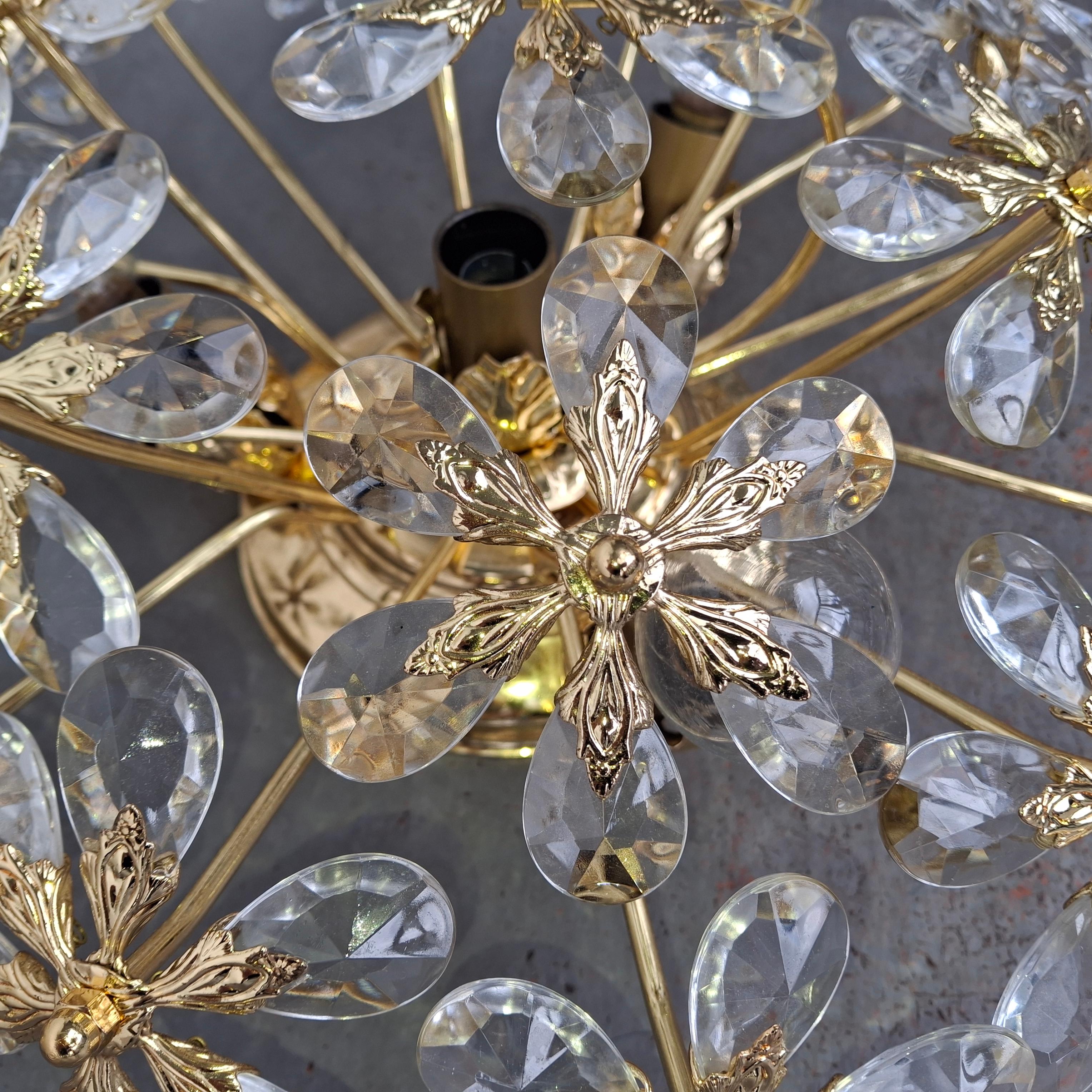 Set of 3 Regency 24K W/ Crystal Floral Flush Mount Fixtures by Palwa For Sale 7