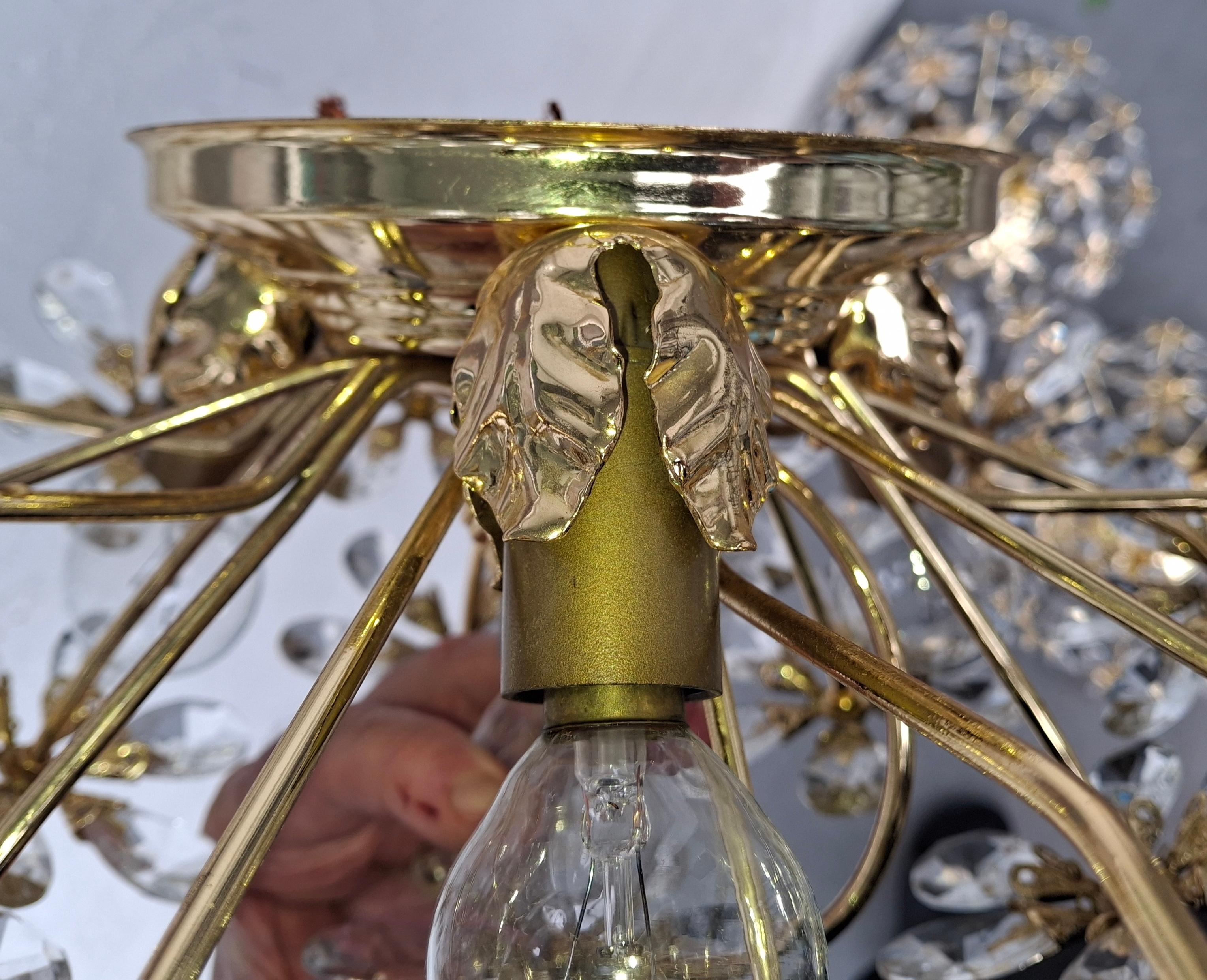 Set of 3 Regency 24K W/ Crystal Floral Flush Mount Fixtures by Palwa For Sale 10