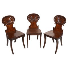Set of 3 Regency Gillows, Shell Back Hall Chairs, 19th Century