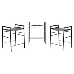 Set di 3 sgabelli da banco contemporanei "Repose" Sella nera Telaio gommato nero