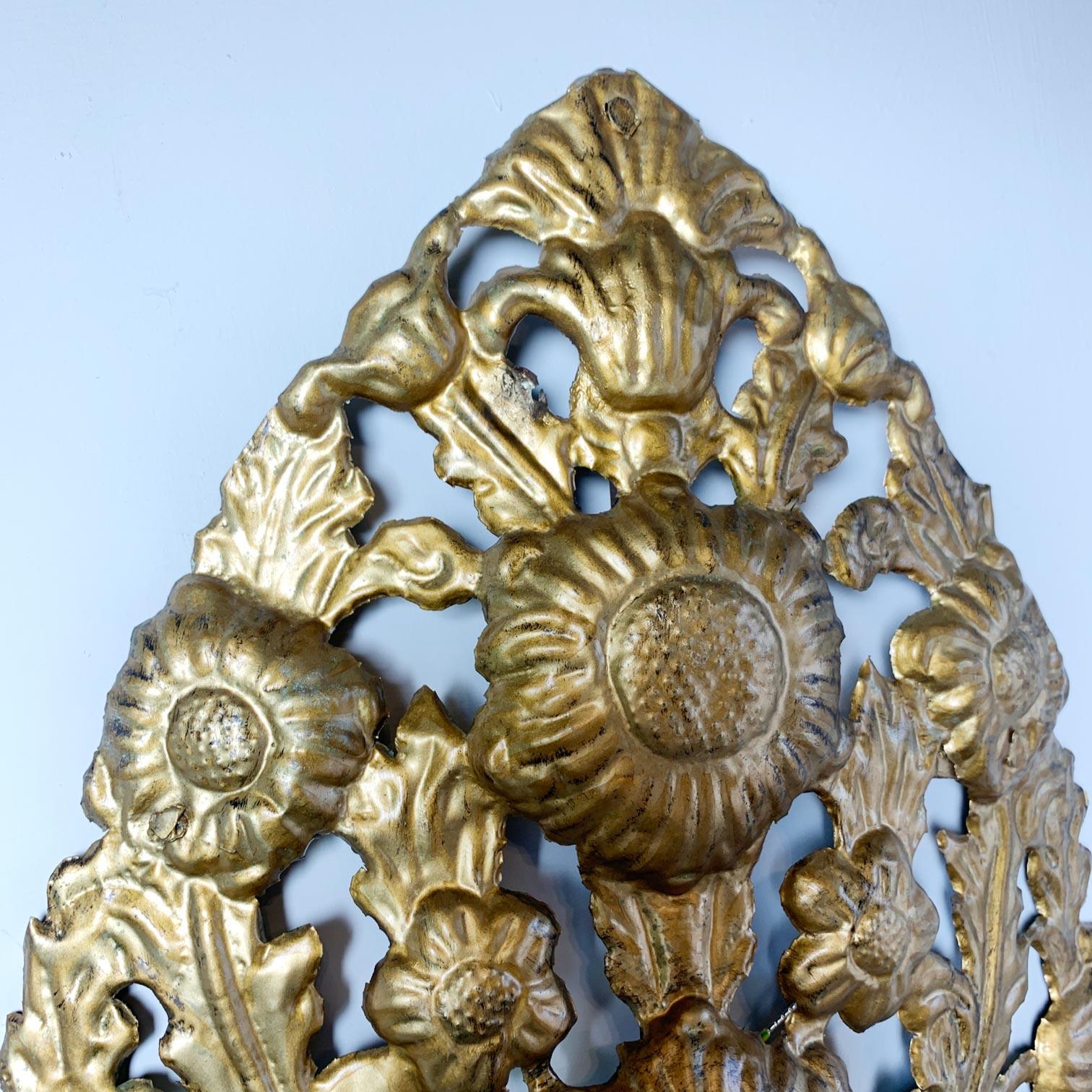 Set of 3 Gold Repousse Baroque Wall Sconces For Sale 2
