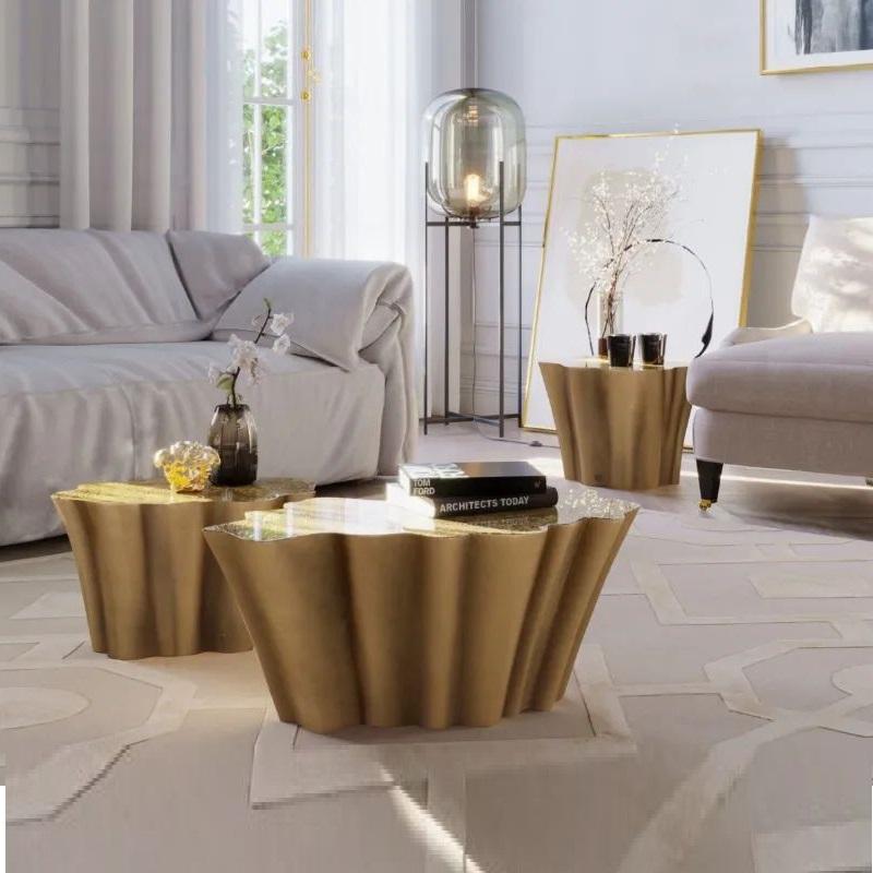 Set of 3 Resin Coffee Table With Leaf Finishes For Sale 4