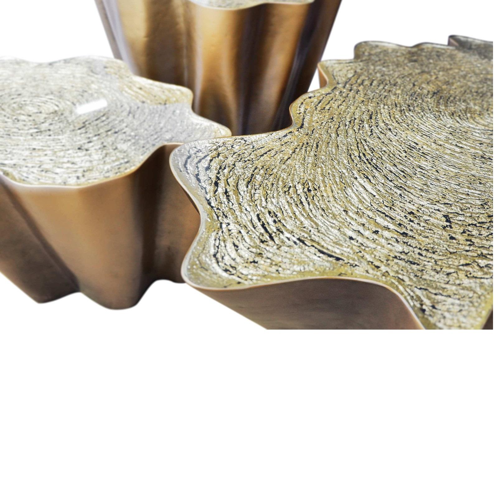 Set of 3 Resin Coffee Table With Leaf Finishes For Sale 5