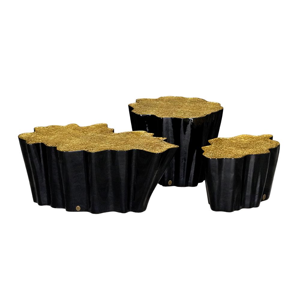 Modern Set of 3 Resin Coffee Table With Leaf Finishes For Sale