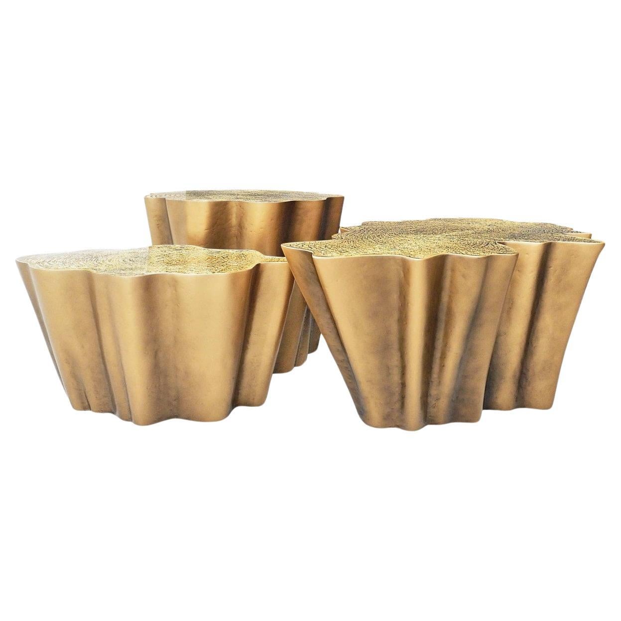 Set of 3 Resin Coffee Table With Leaf Finishes For Sale