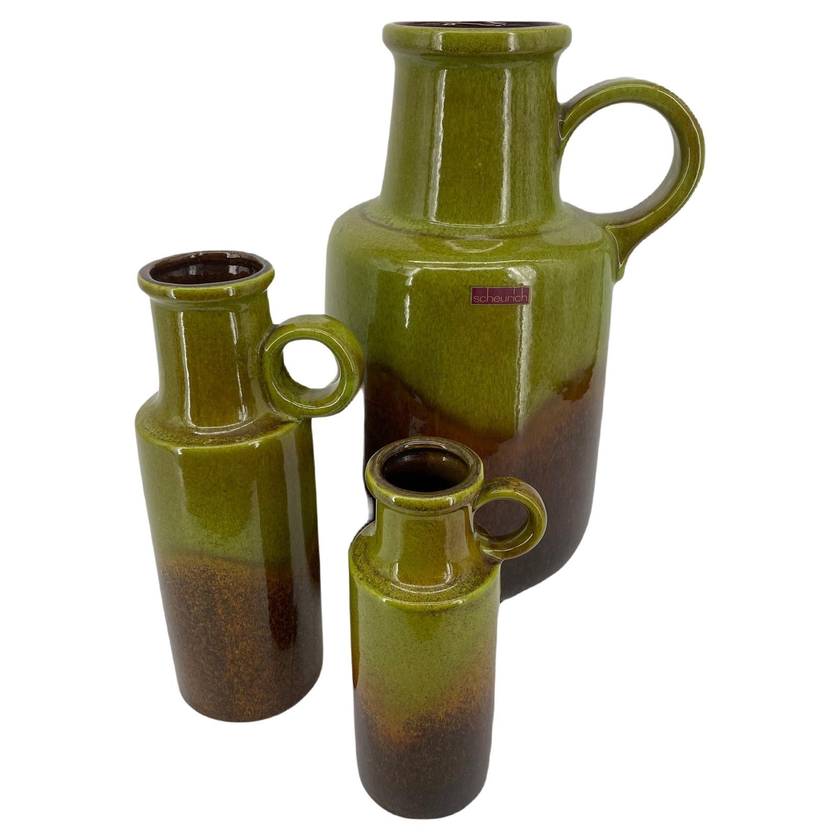 Set of 3 Retro Vintage West Germany Scheurich Fat Lava Vases / Ear Vases For Sale