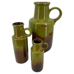 Set of 3 Retro Vintage West Germany Scheurich Fat Lava Vases / Ear Vases