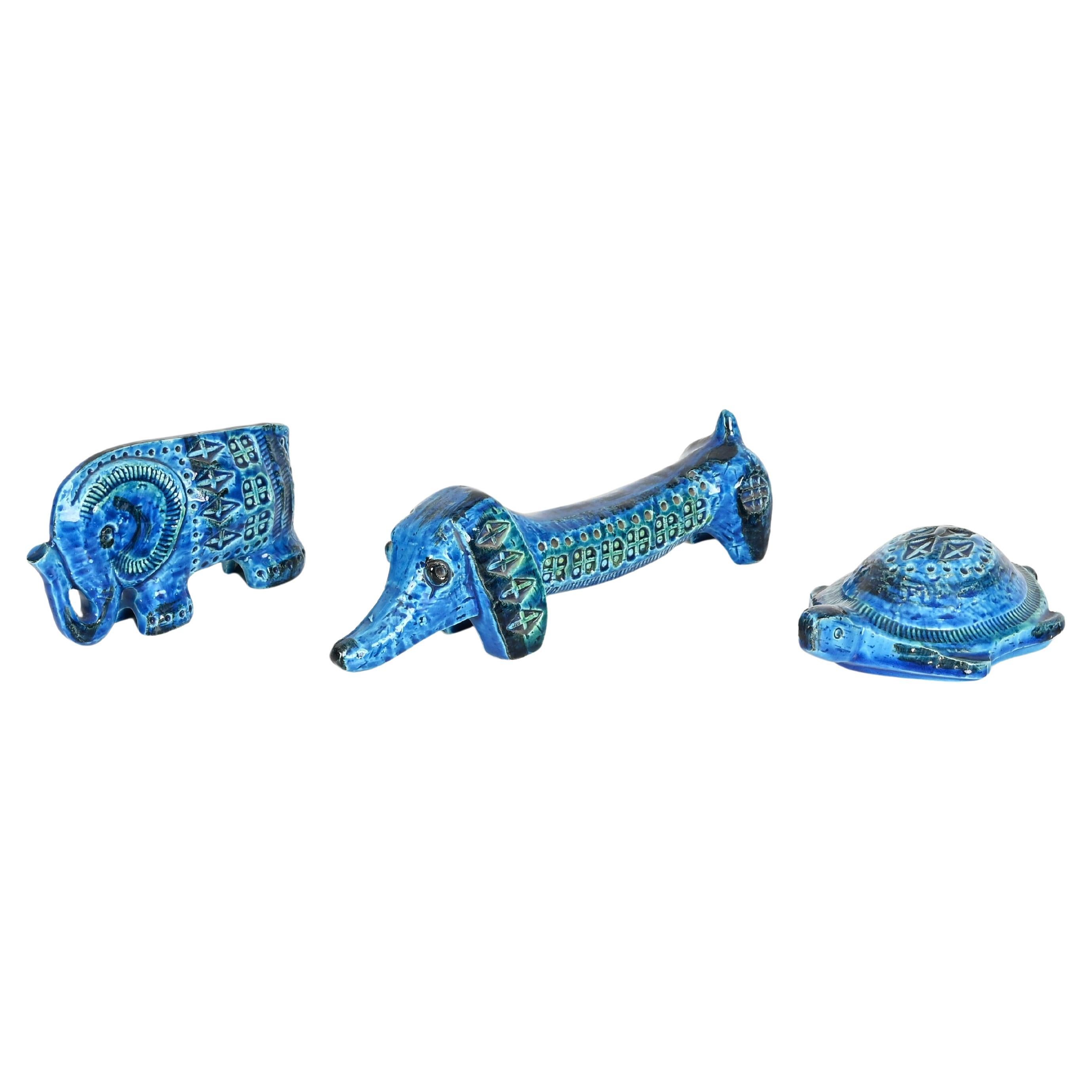 Ensemble de 3 animaux en céramique "Rimini Blu" signés par F. Montelupo pour Bitossi, Italie en vente