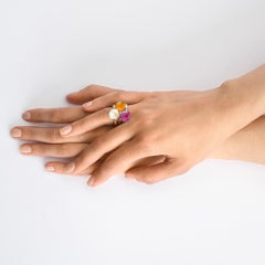 Set of 3 Rings in 18kt Rose Gold with Natural Gemstones and Diamonds