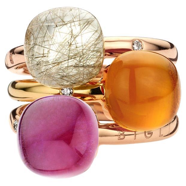 For Sale:  Set of 3 Rings in 18kt Rose Gold with Natural Gemstones and Diamonds