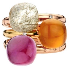 Set of 3 Rings in 18kt Rose Gold with Natural Gemstones and Diamonds