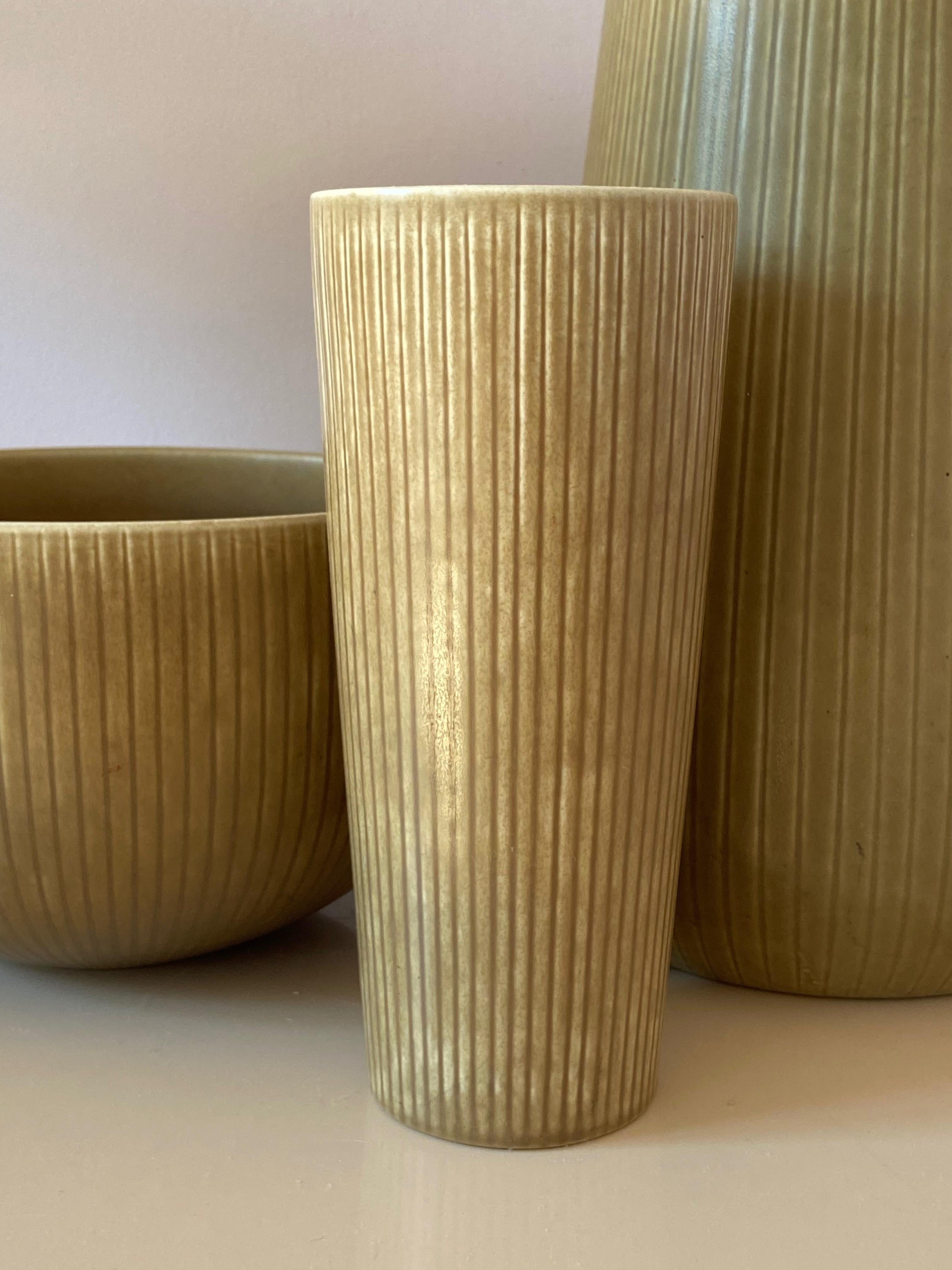 Set of 3 Rörstrand Ritzi Pottery Vases and Bowl by Gunnar Nylund Sweden 1950s For Sale 2