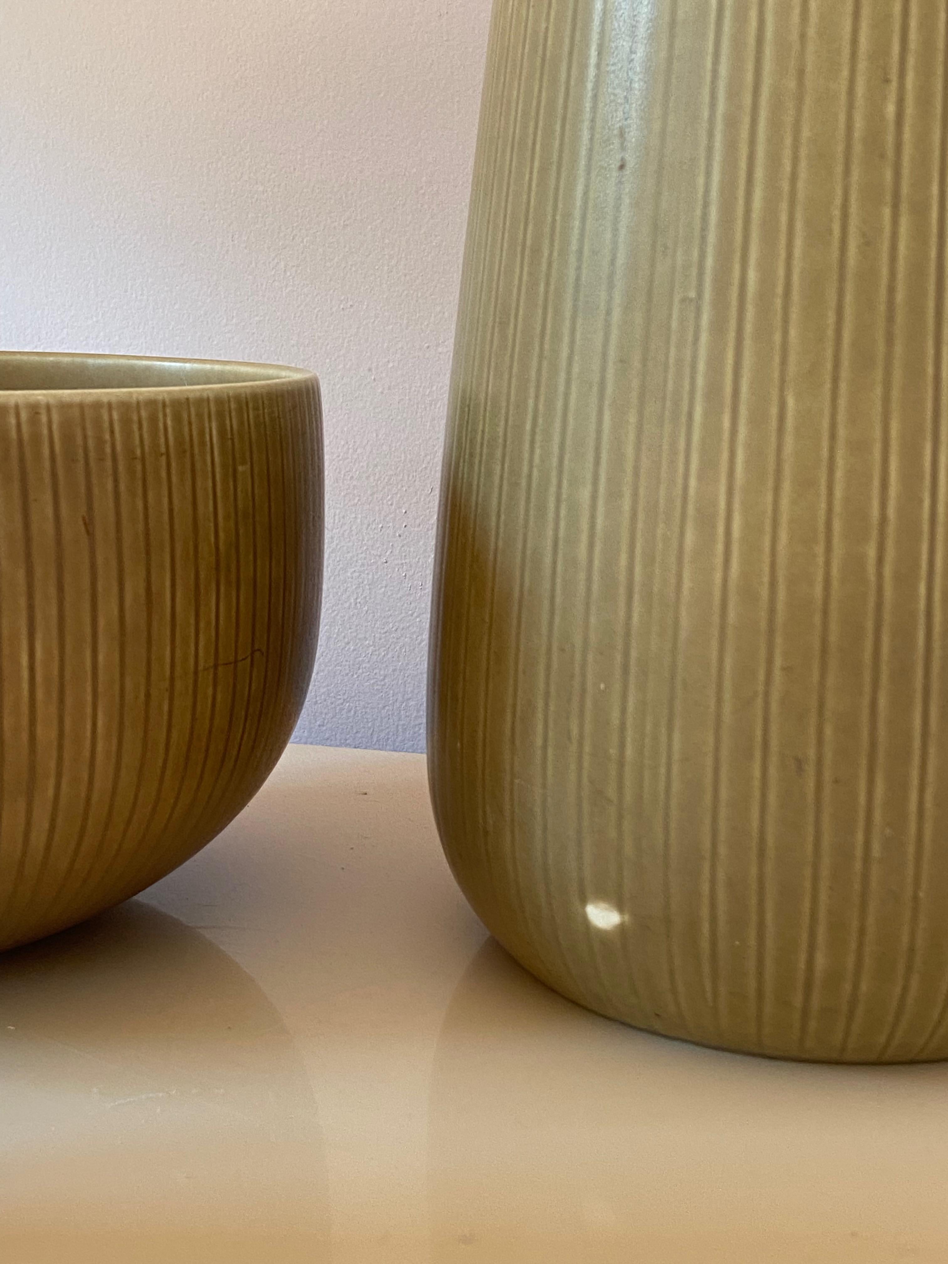 Set of 3 Rörstrand Ritzi Pottery Vases and Bowl by Gunnar Nylund Sweden 1950s For Sale 3