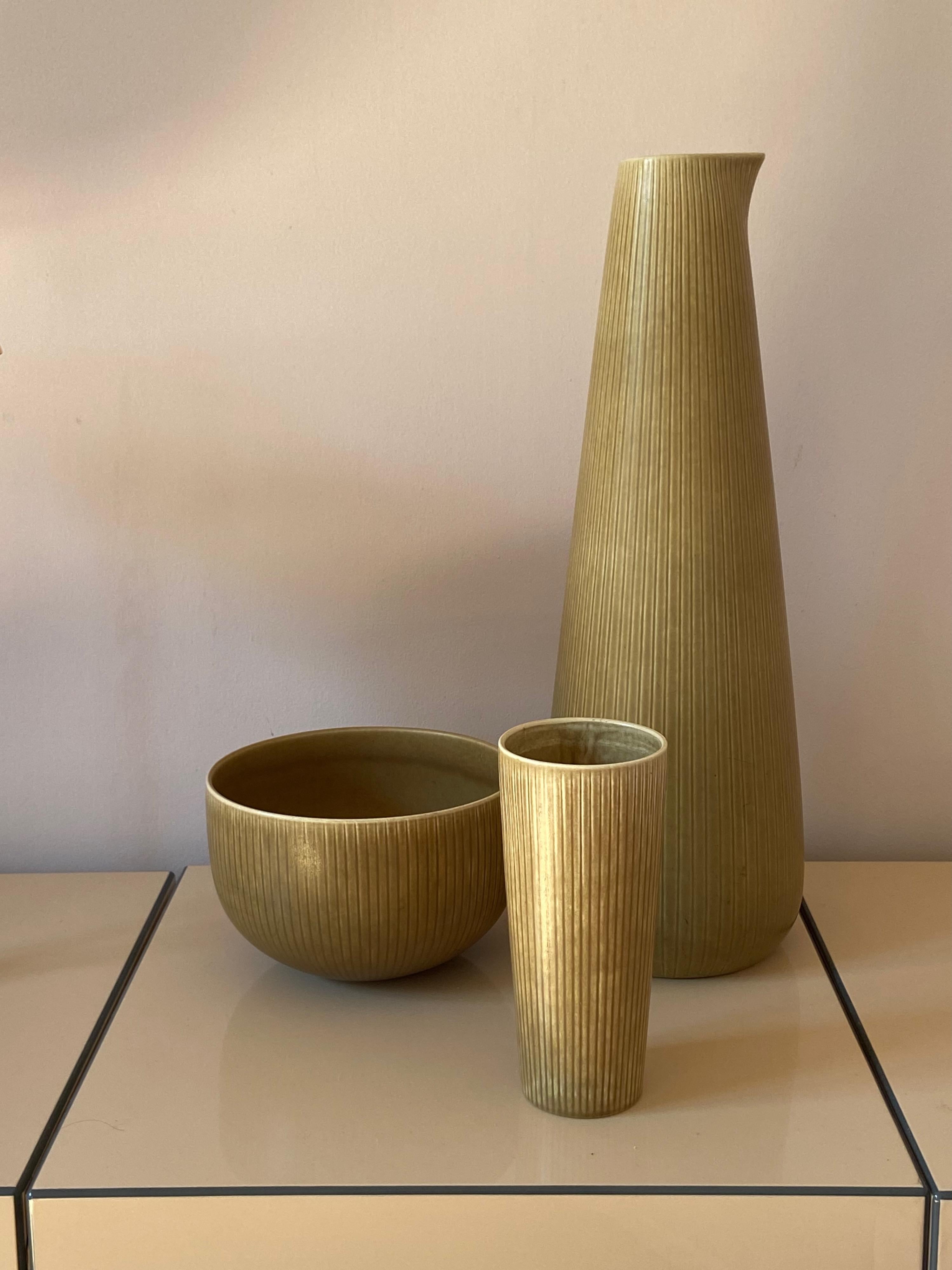 Set of 3 Rörstrand Ritzi Pottery Vases and Bowl by Gunnar Nylund Sweden 1950s For Sale 1