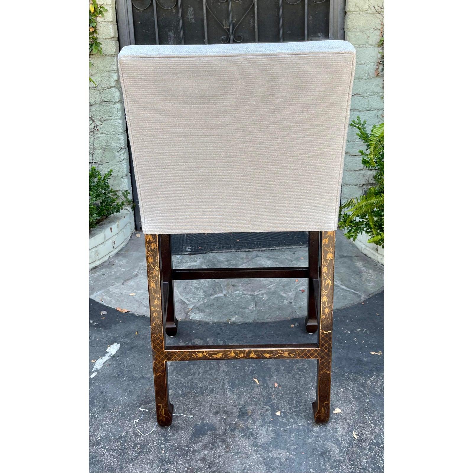 Set of 3 Rose Tarlow Melrose House Black Chinoiserie Bar Stools In Good Condition In LOS ANGELES, CA