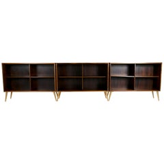 Set of 2 Rosewood Small Bookcases with Brass Legs, Made in Denmark, 1960s