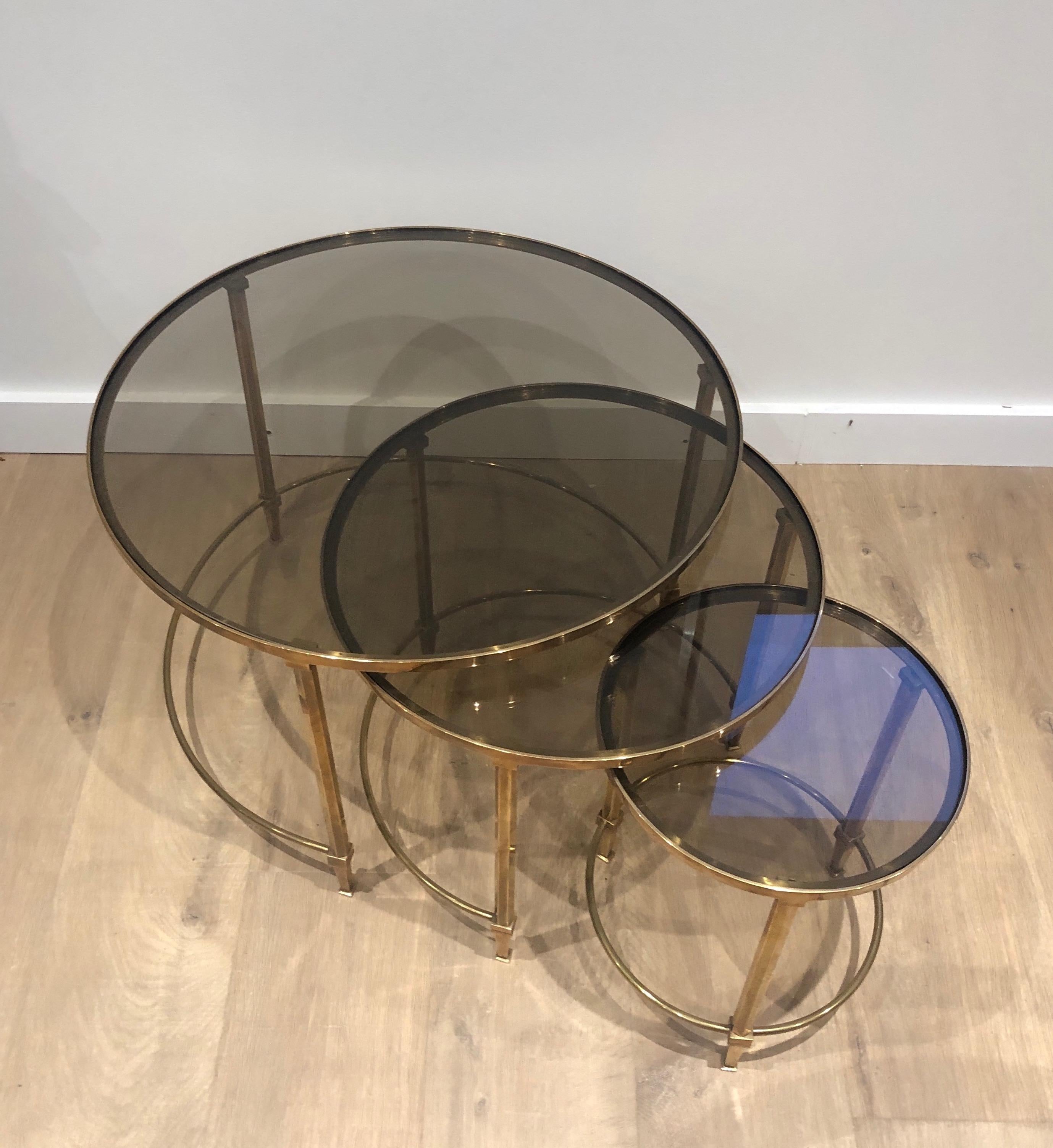 Set of 3 Round Brass Nesting Tables by Maison Ramsay For Sale 9