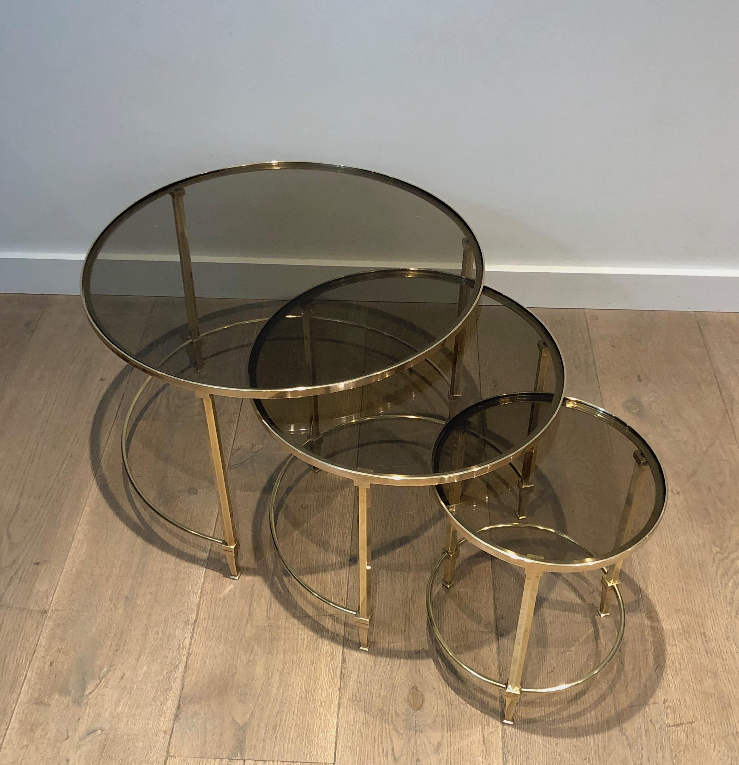 Set of 3 Round Brass Nesting Tables by Maison Ramsay For Sale 10