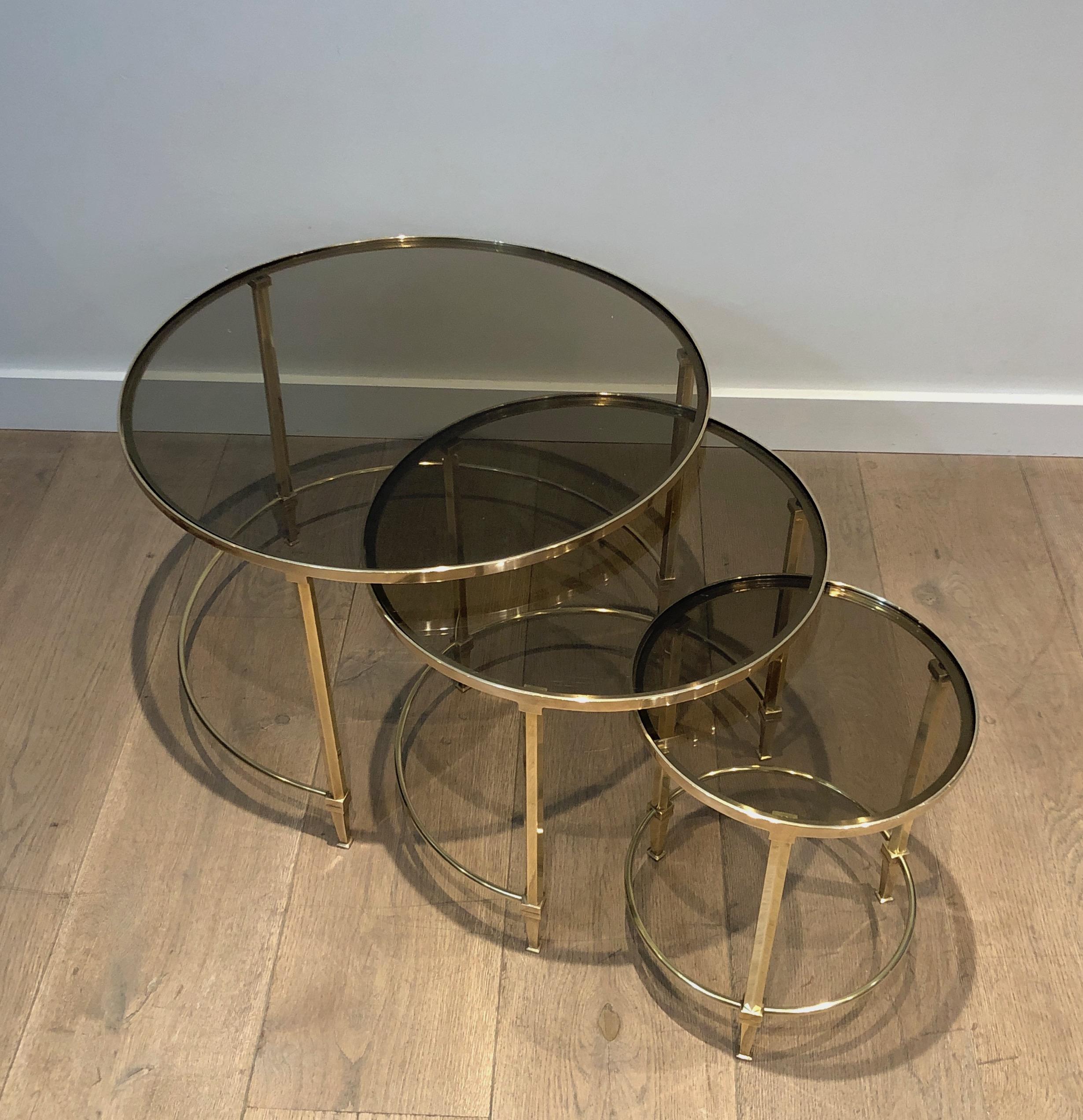 Set of 3 Round Brass Nesting Tables by Maison Ramsay 10