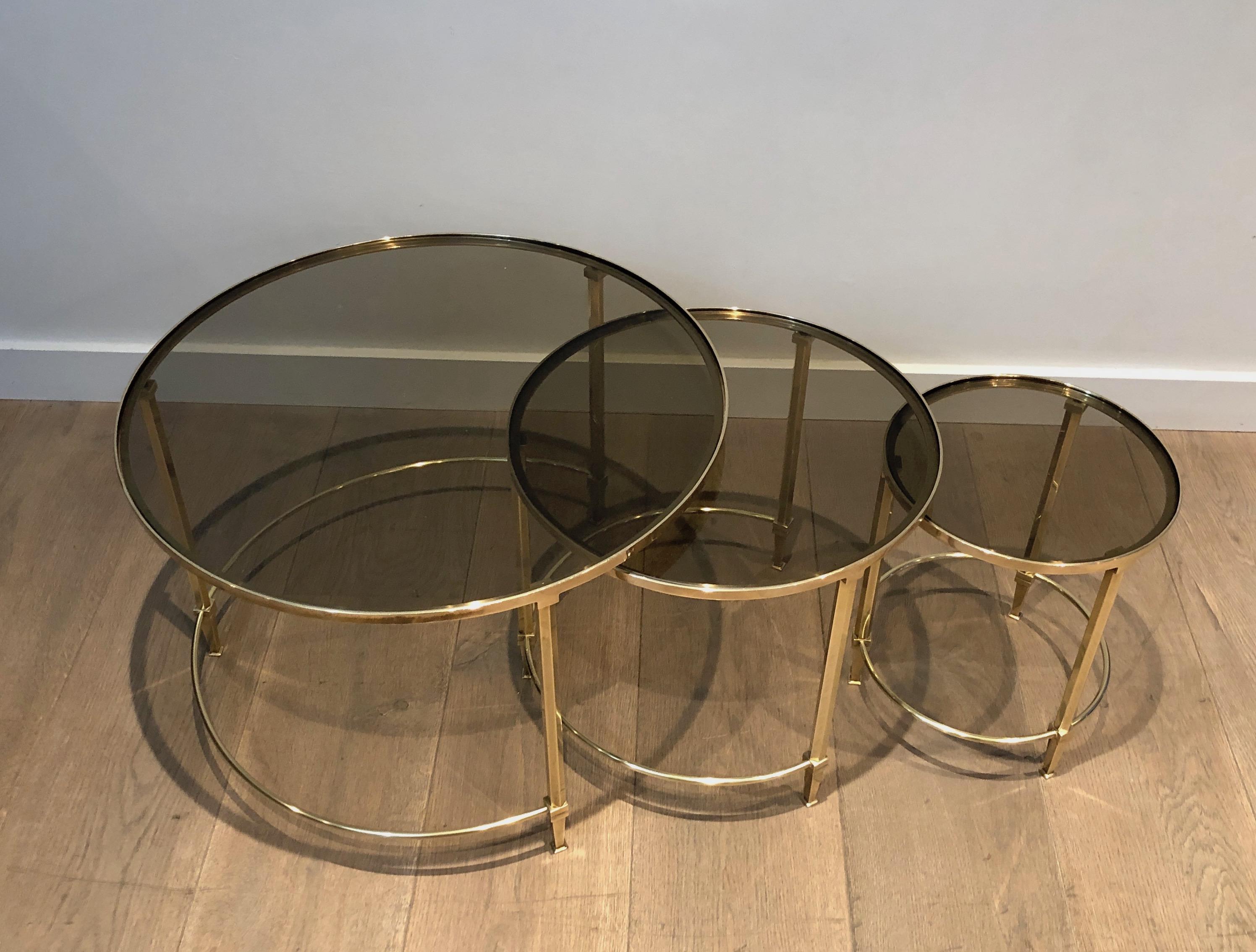 Set of 3 Round Brass Nesting Tables by Maison Ramsay For Sale 11