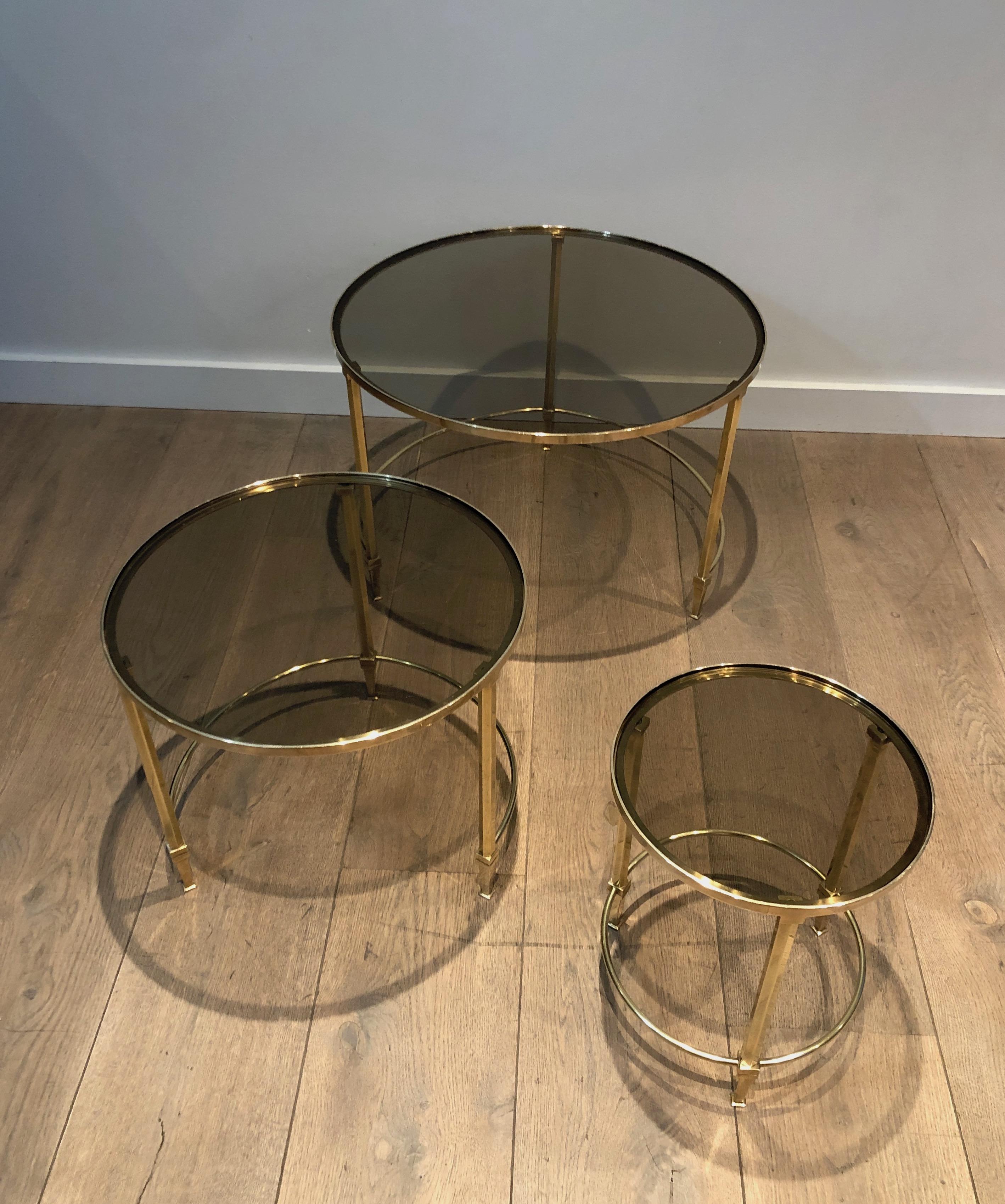 Set of 3 Round Brass Nesting Tables by Maison Ramsay 12