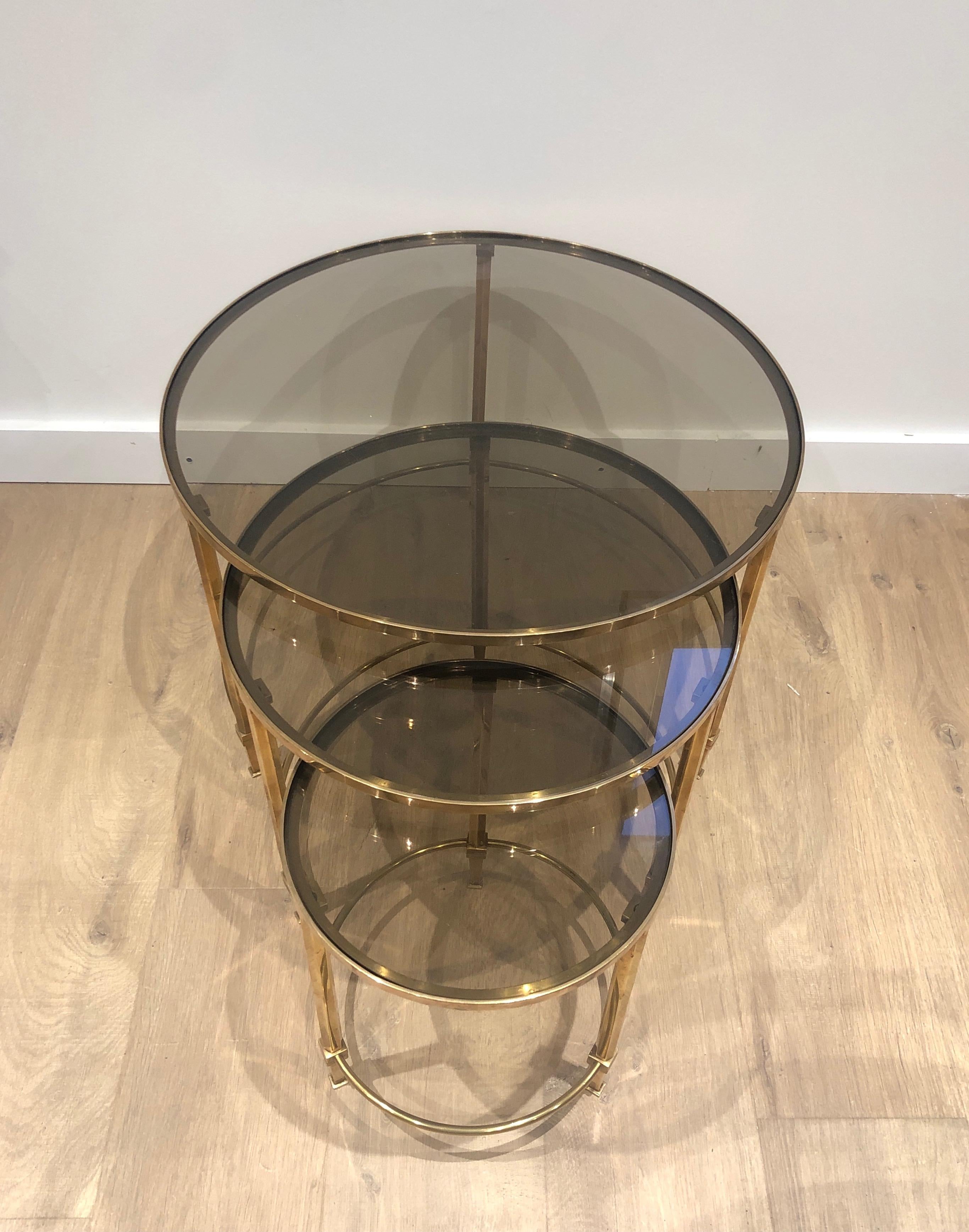 Set of 3 Round Brass Nesting Tables by Maison Ramsay For Sale 13