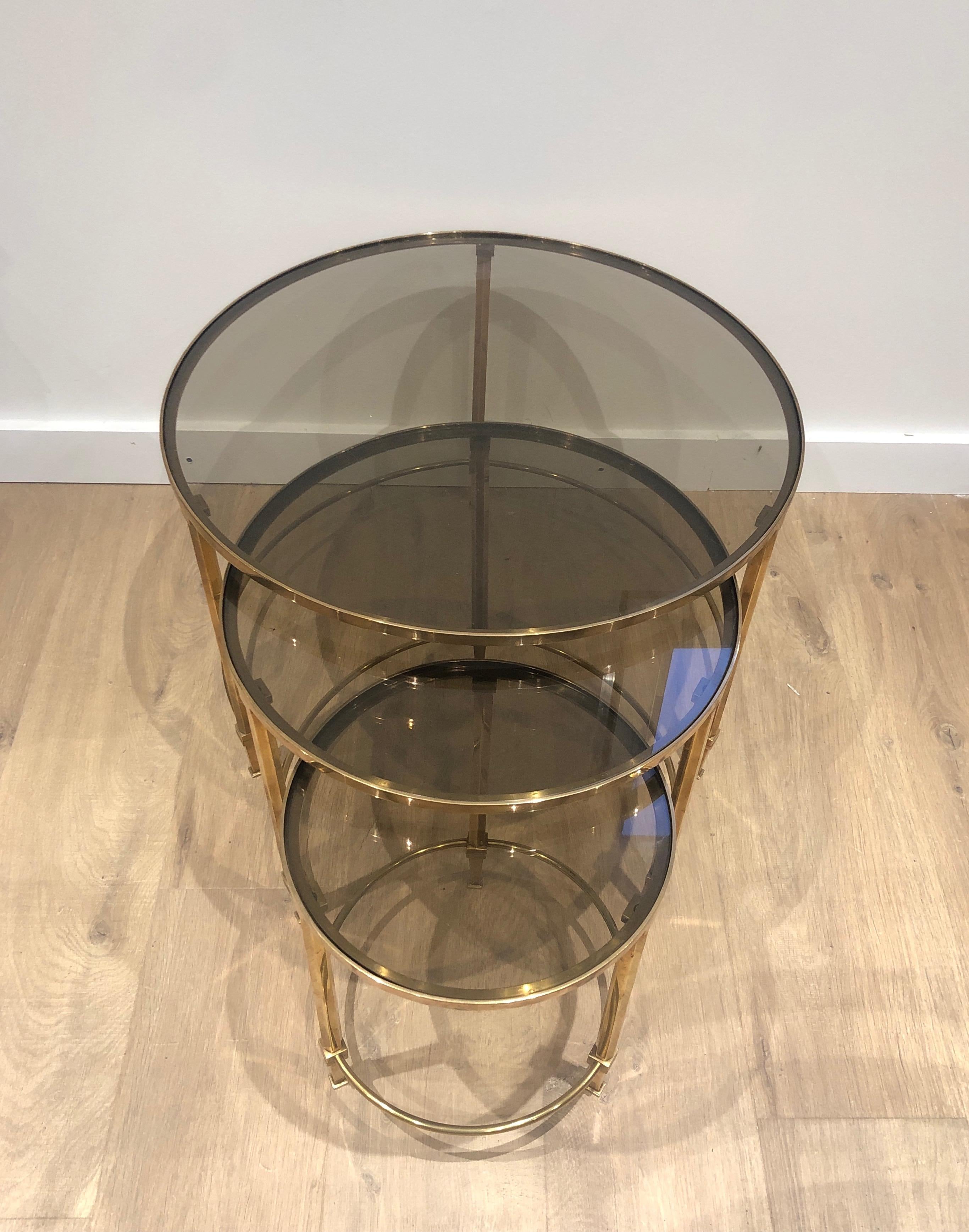 Set of 3 Round Brass Nesting Tables by Maison Ramsay 13