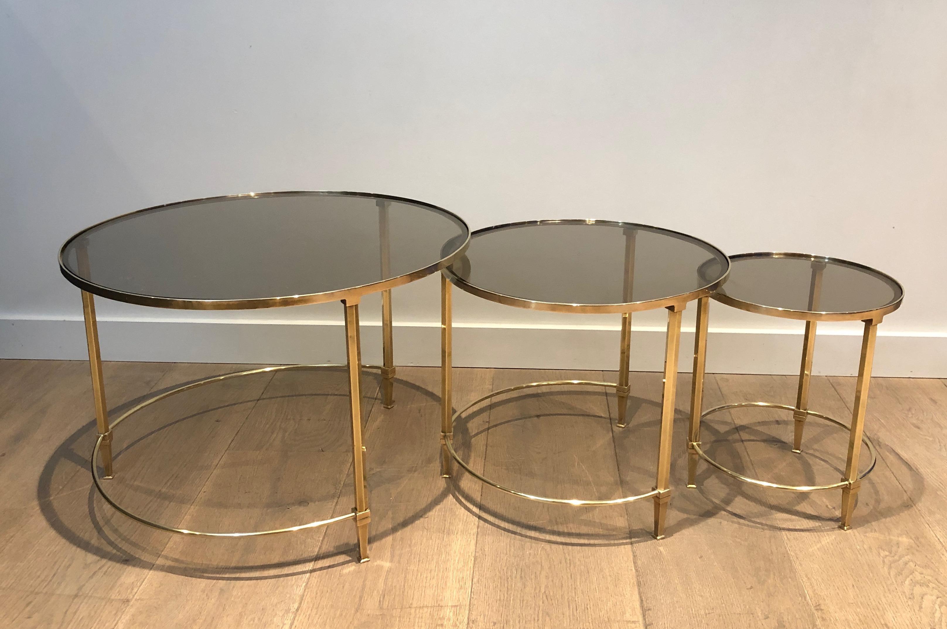 Bronzed Set of 3 Round Brass Nesting Tables by Maison Ramsay For Sale