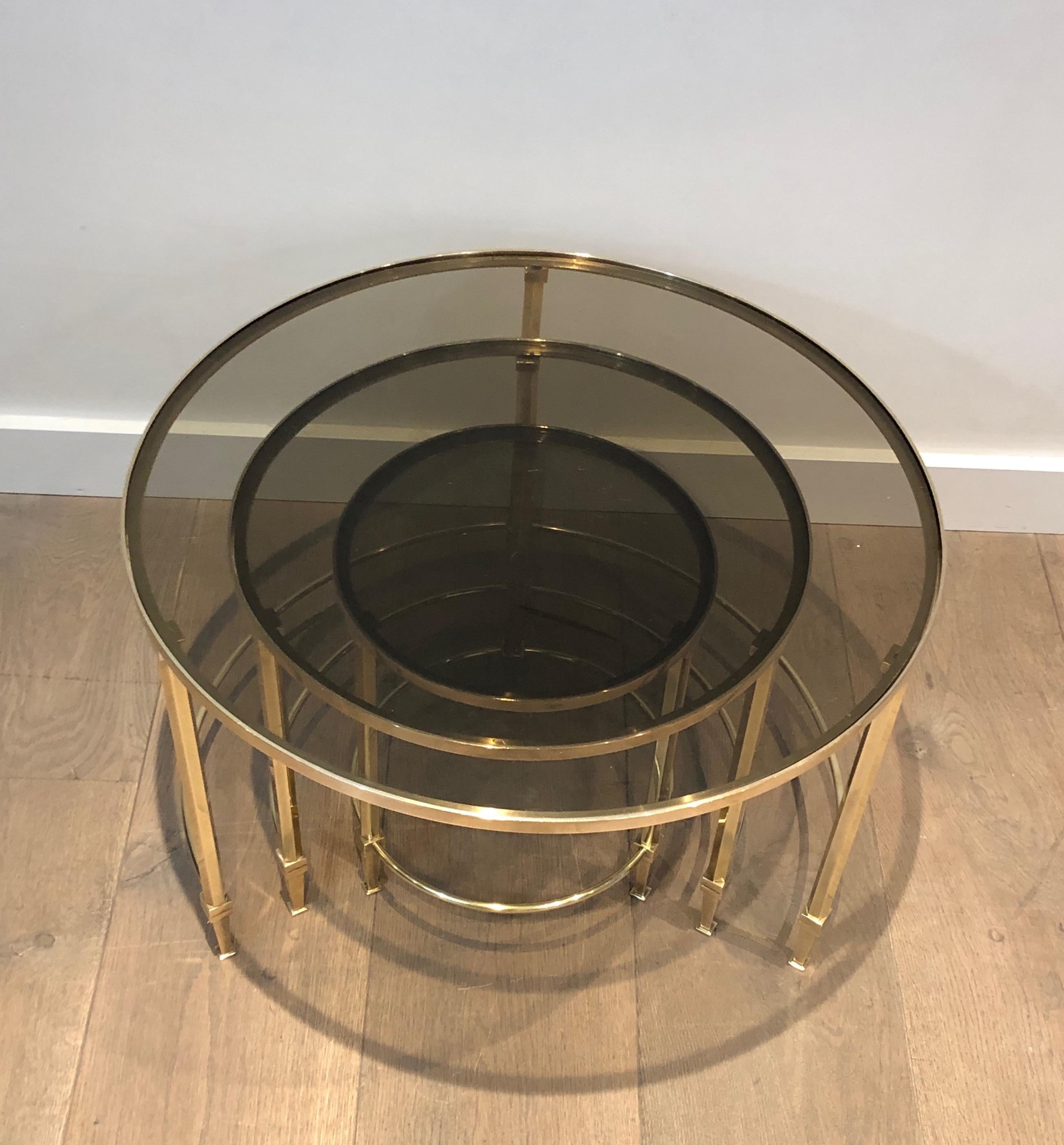 Set of 3 Round Brass Nesting Tables by Maison Ramsay 1