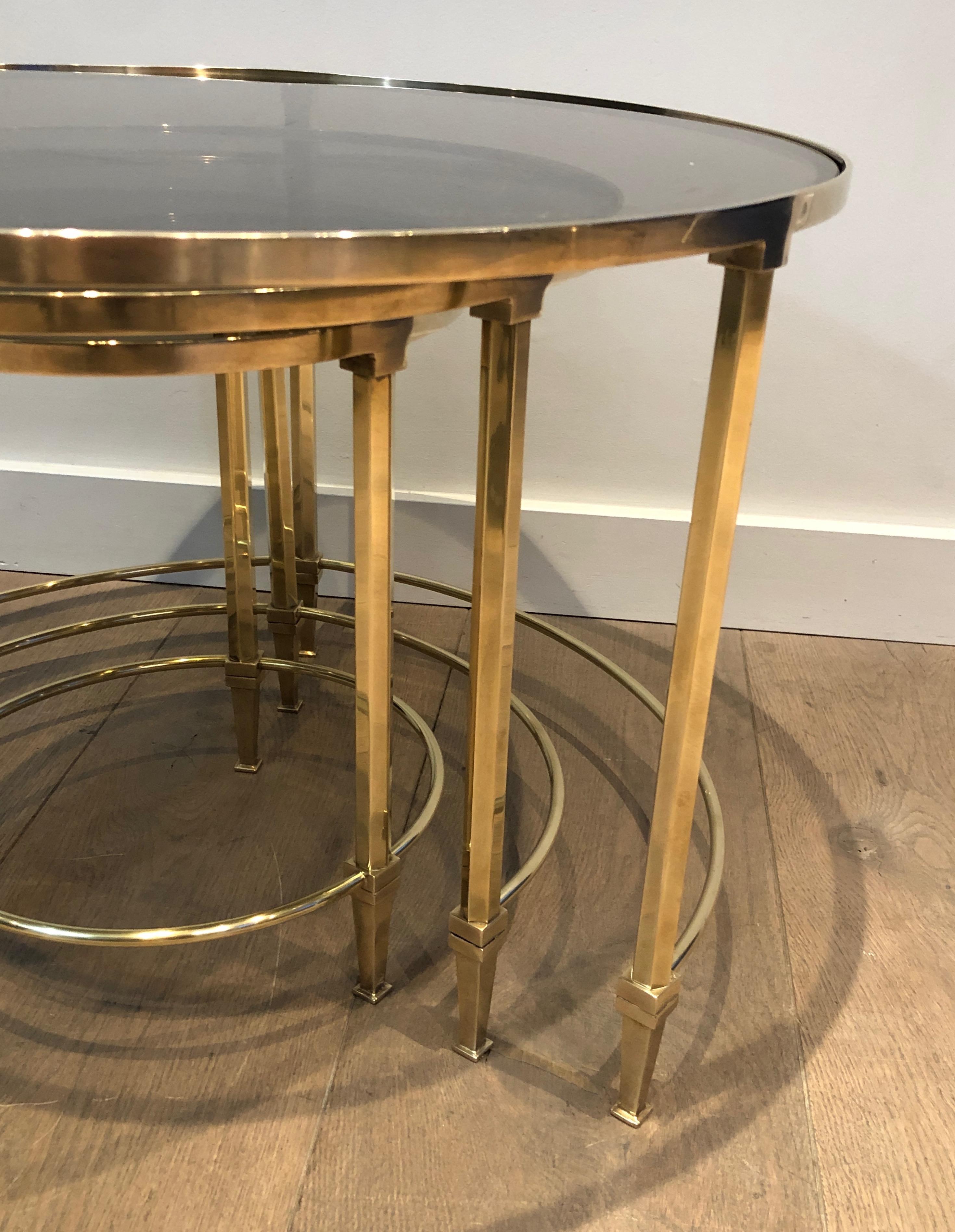 Set of 3 Round Brass Nesting Tables by Maison Ramsay For Sale 2