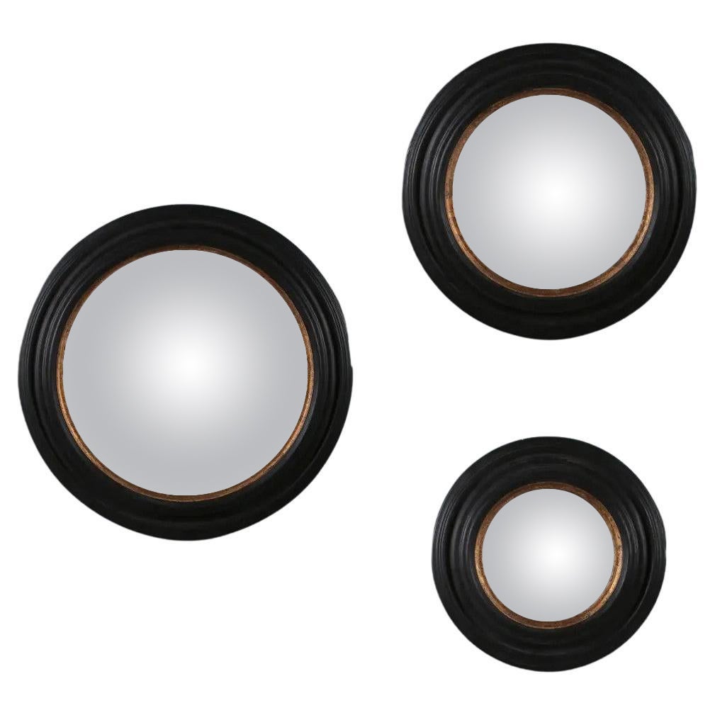 Set of 3 Round Convex Witch Mirrors, 19th-Century Flemish Style
