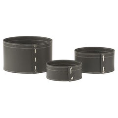 Juego de 3 cajas redondas del modelo FANNY en piel regenerada