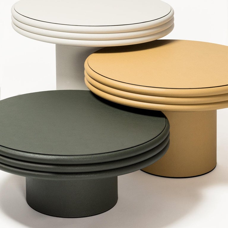 Set of 3 Round Leather Coffee Tables Scala by Stephane Parmentier for Giobagnara In New Condition For Sale In Warsaw, PL