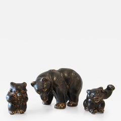 Set of 3 Royal Copenhagen Danish Mid-Century Black Porcelain Bears