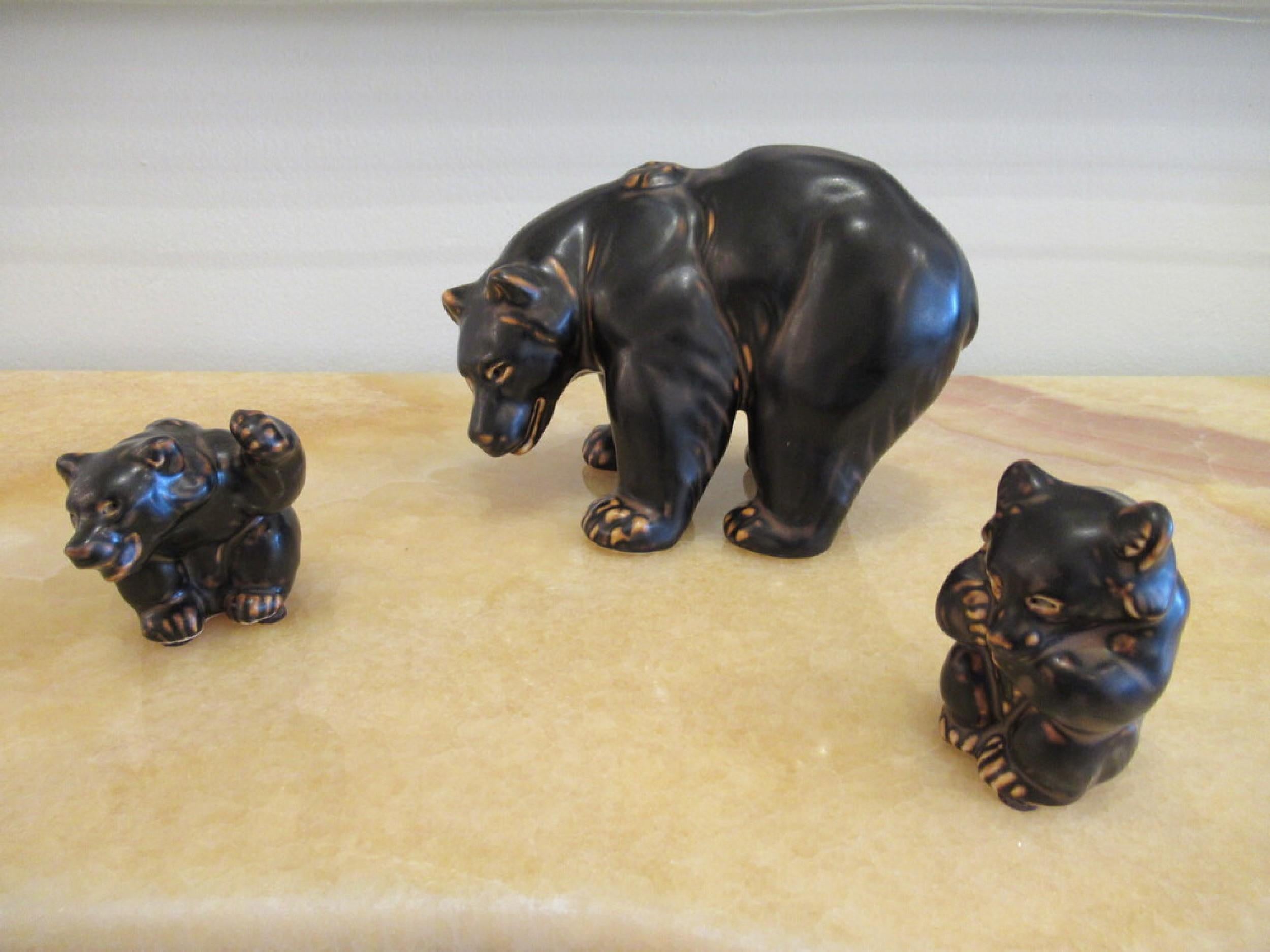 Danois Ensemble de 3 ours en porcelaine noire de Royal Copenhagen, danois, du milieu du siècle dernier en vente